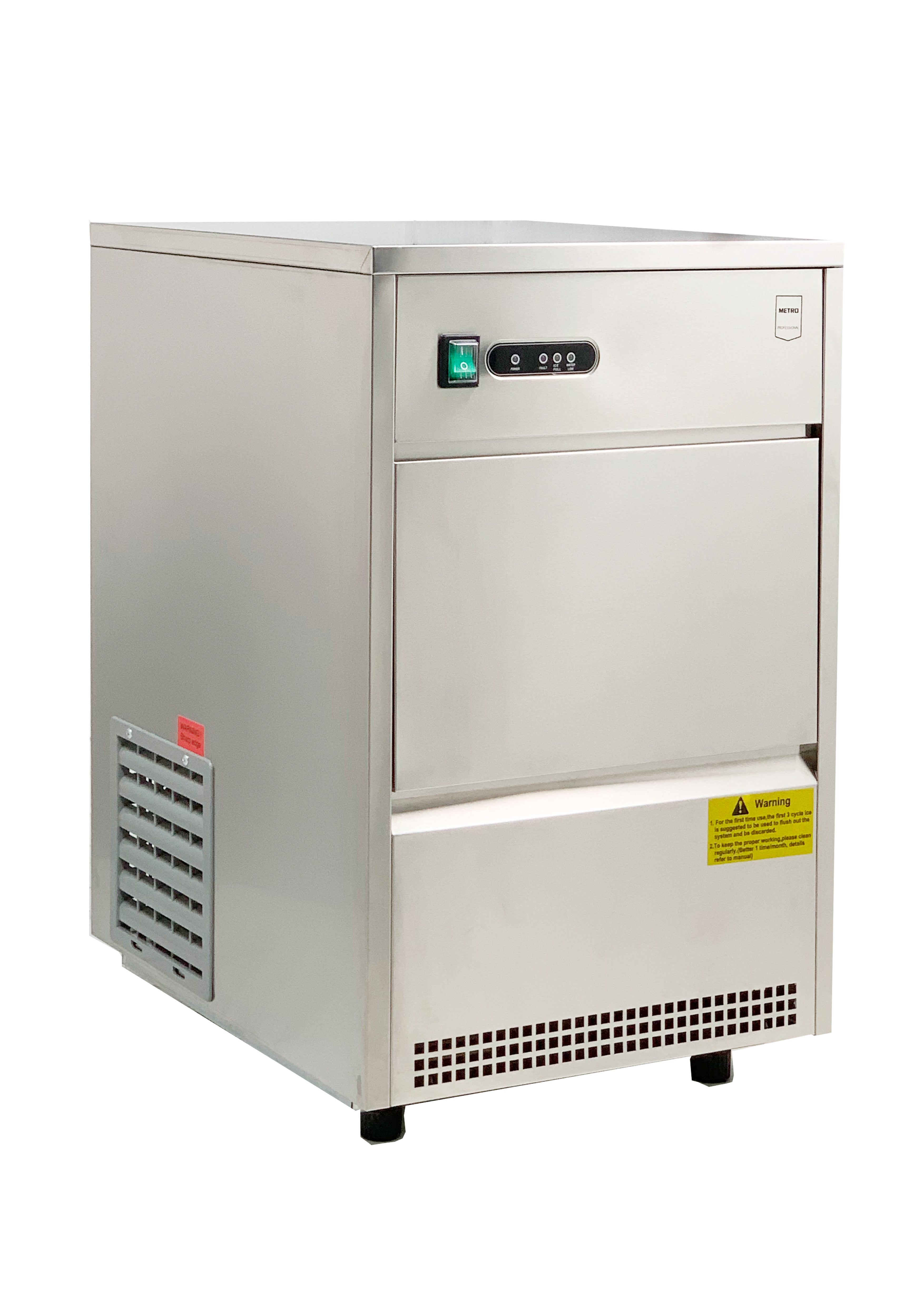 METRO Professional Máquina de cubitos de hielo GIM1026B, acero inoxidable, 42 x 51.4 x 65.5 cm, 170 W, 26 kg / 24 h, forma de cono hueco, plateado