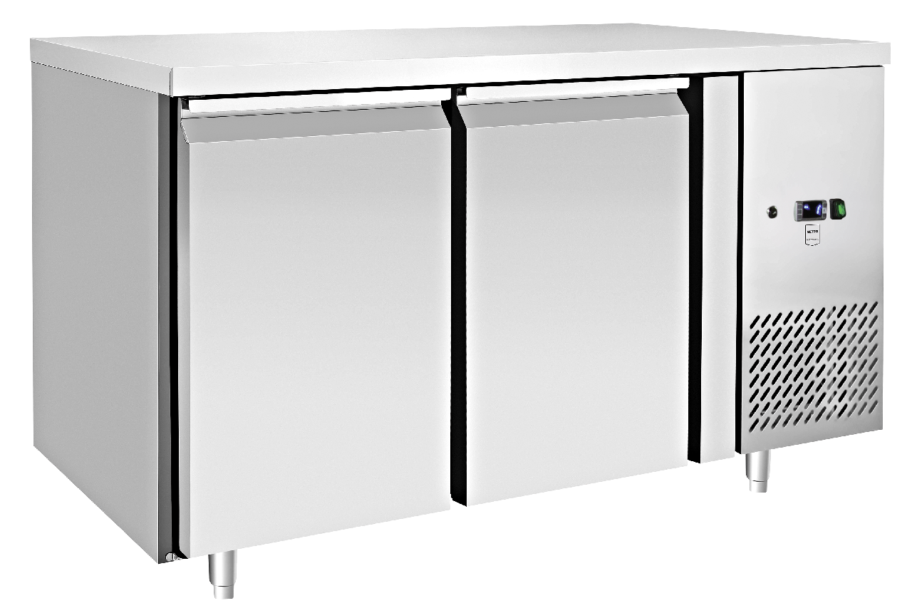 METRO Professional Mesa refrigerada GCC2100, acero inoxidable, 136 x 70 x 85 cm, 215 L, refrigeración por aire, 250 W, con cerradura, plateado