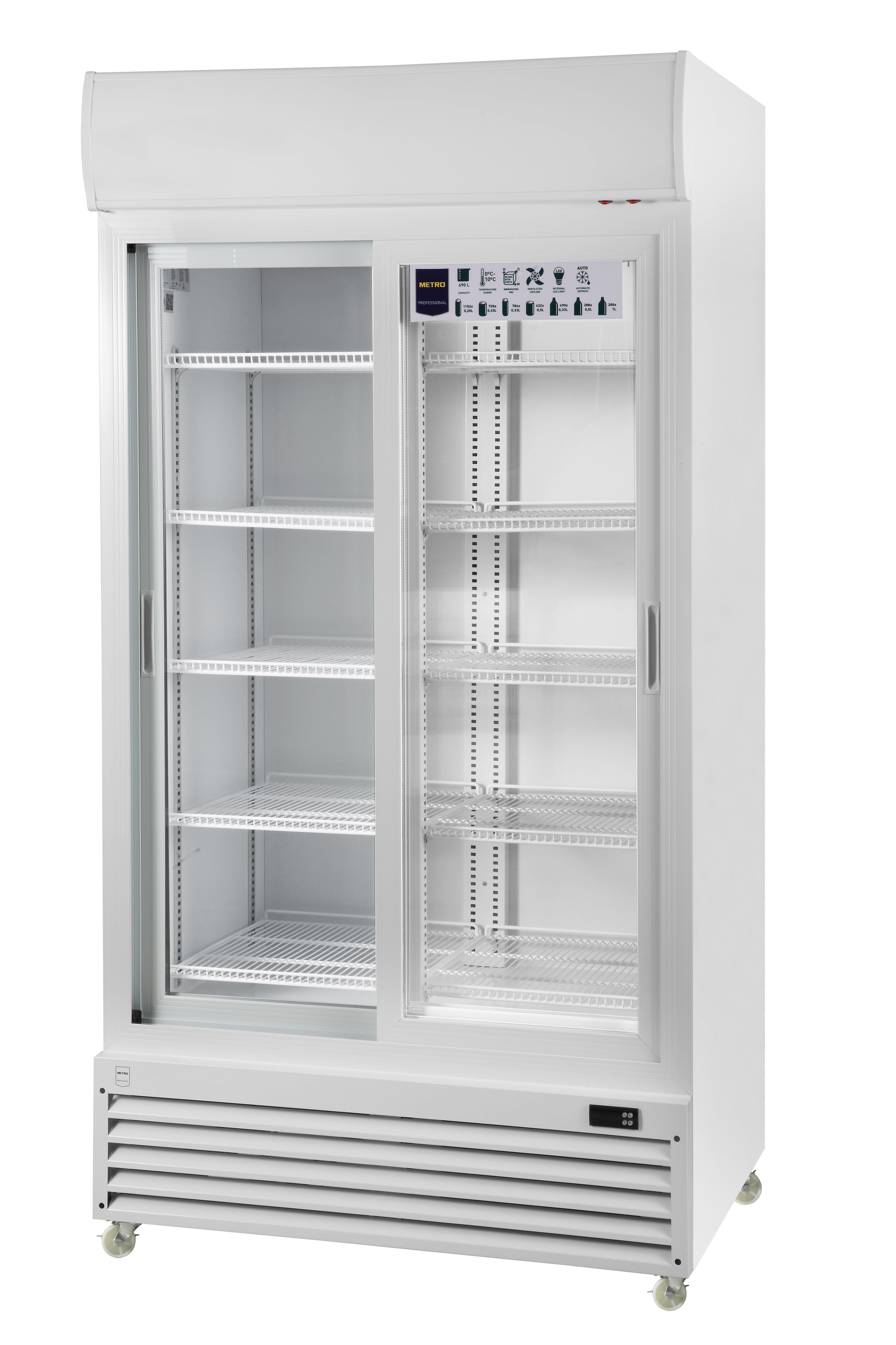 METRO Professional Frigorífico expositivo de bebidas doble GSC3800, 100 x 73 x 201.8 cm, con puerta corredera, 690 L, blanco